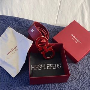 Red gold trim leather belt